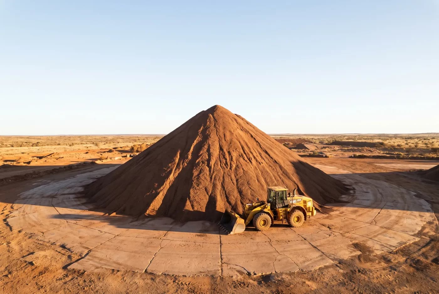 A conical stockpile photographed from above for volumetric survey