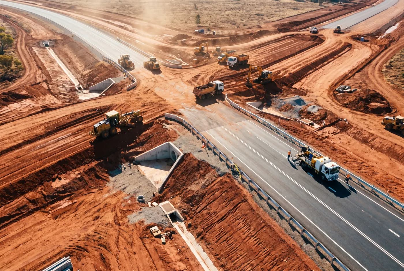 A road corridor under construction photographed from the air